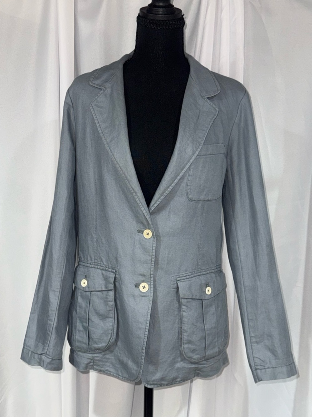 Women's Light Slate Blue Two-Button Casual Tailored Blazer